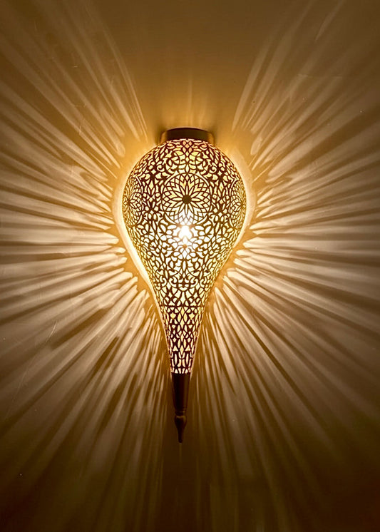 Minimalist wall shelf decor with artisanal brass wall sconce light