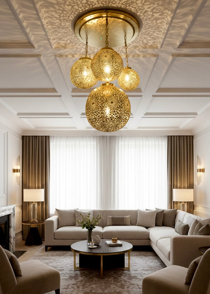 Handmade Moroccan Brass Cluster Chandelier - 4 Pendants - Ref. 1795