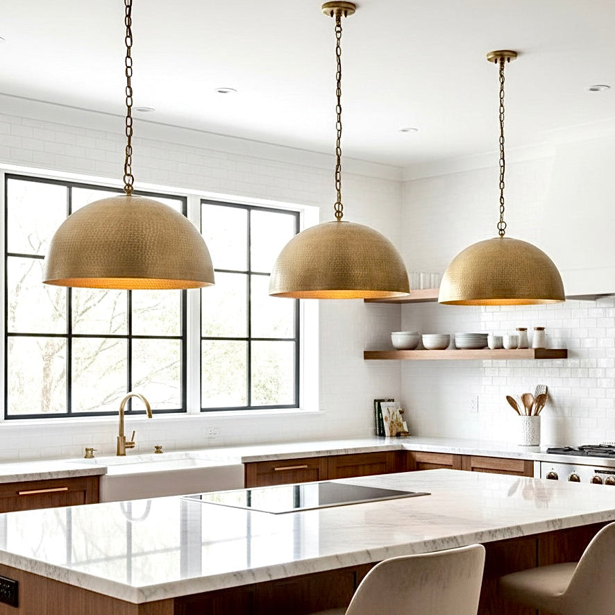Set of 3  Dome Lights Hammered , Gold Brass 2671