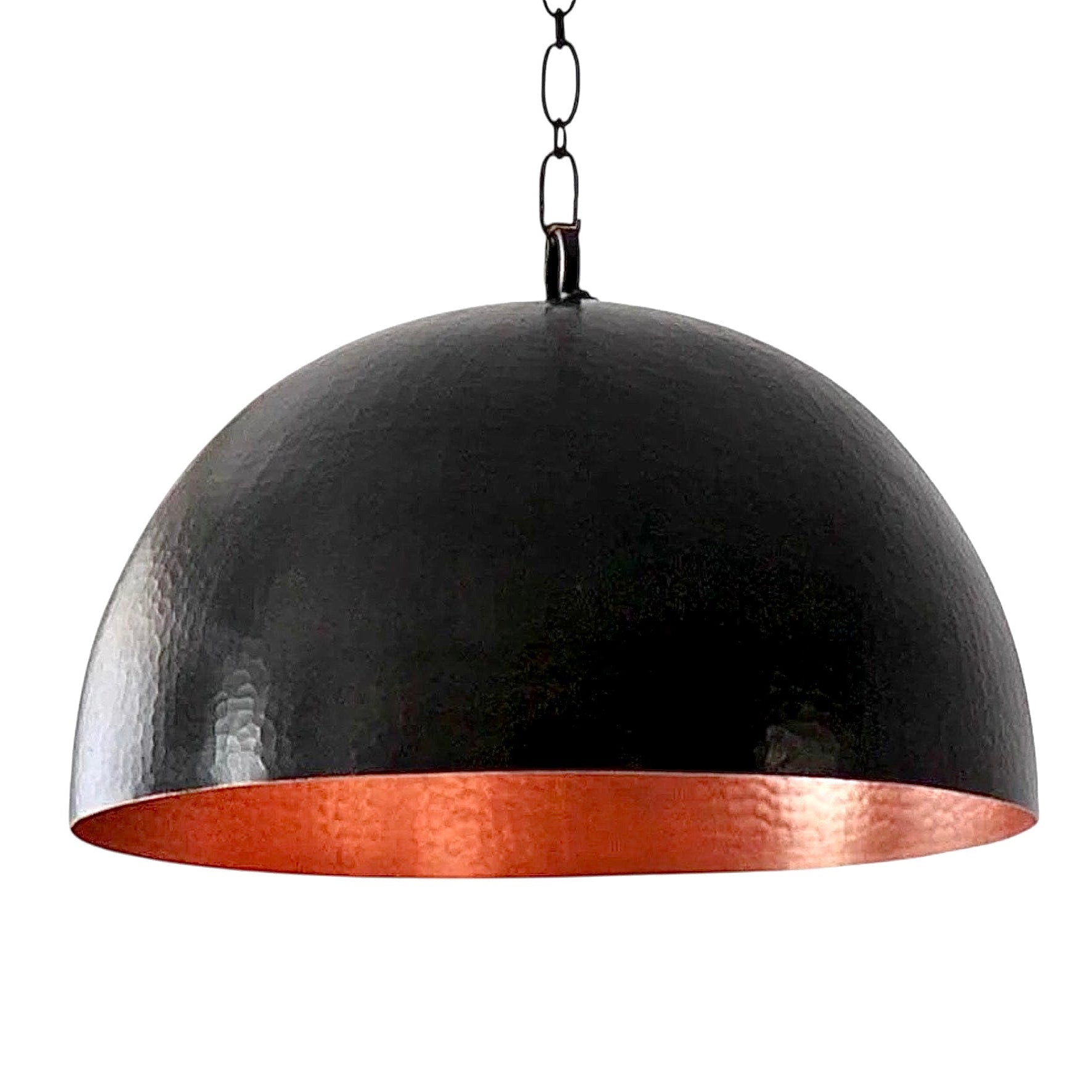 Brass Dome Ceiling Light, Hammered Black & Copper Red- Ref.2040