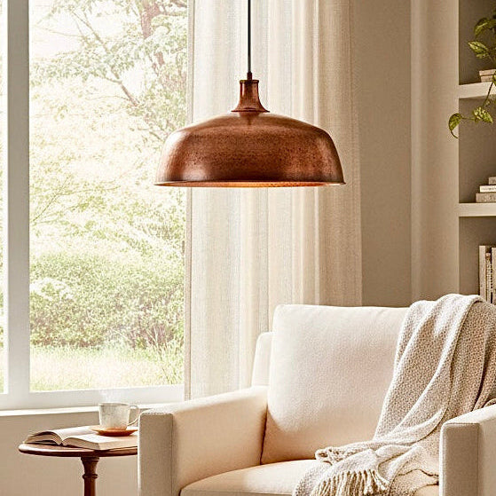 Oxidized Hammered Copper Dome Light Fixture - Ref.1770