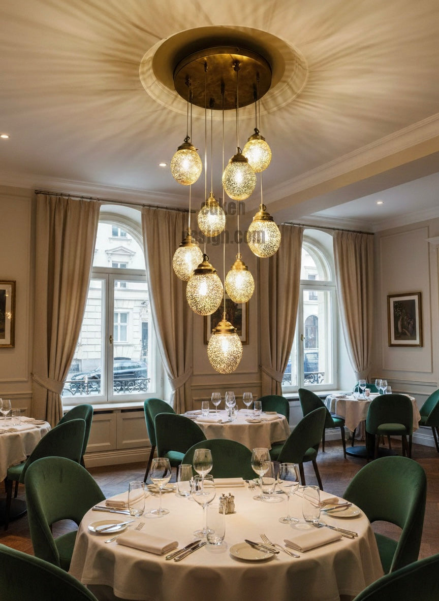 Handmade Moroccan Brass Cluster Chandelier - 9 Pendants - Ref. 1025