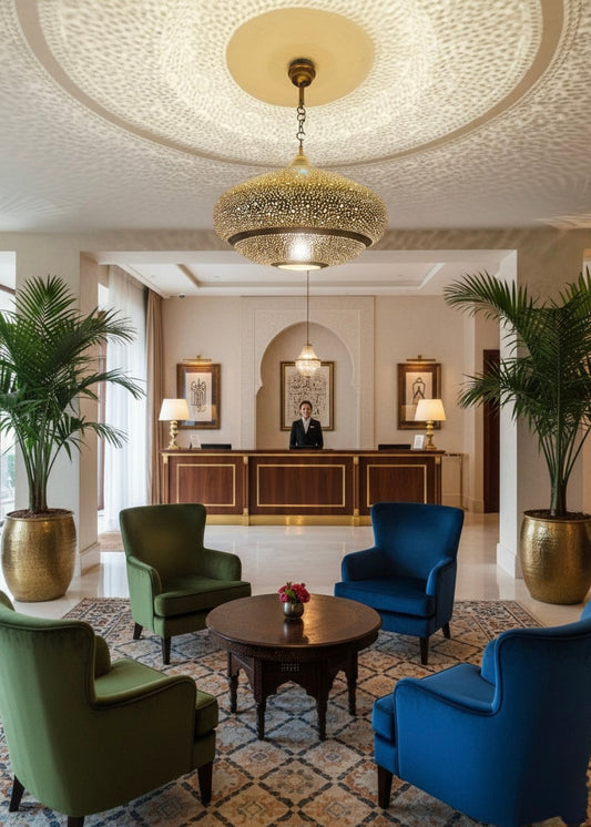 Handcrafted Marrakesh copper pendant lamp showing its natural metallic texture.