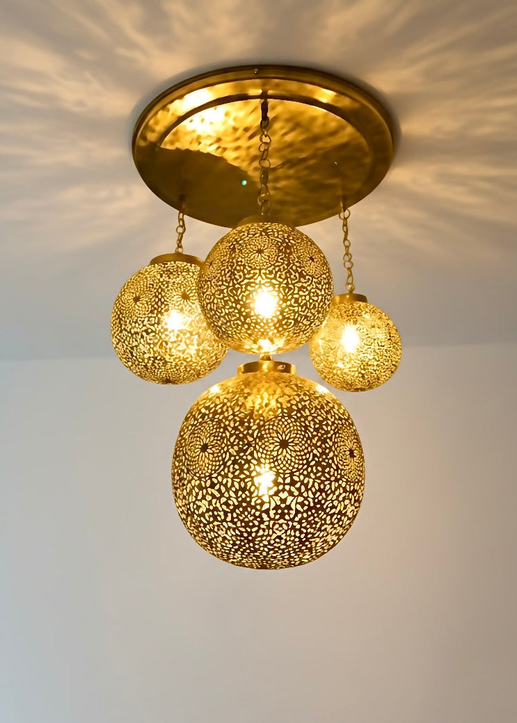 Handmade Moroccan Brass Cluster Chandelier - 4 Pendants - Ref. 1795