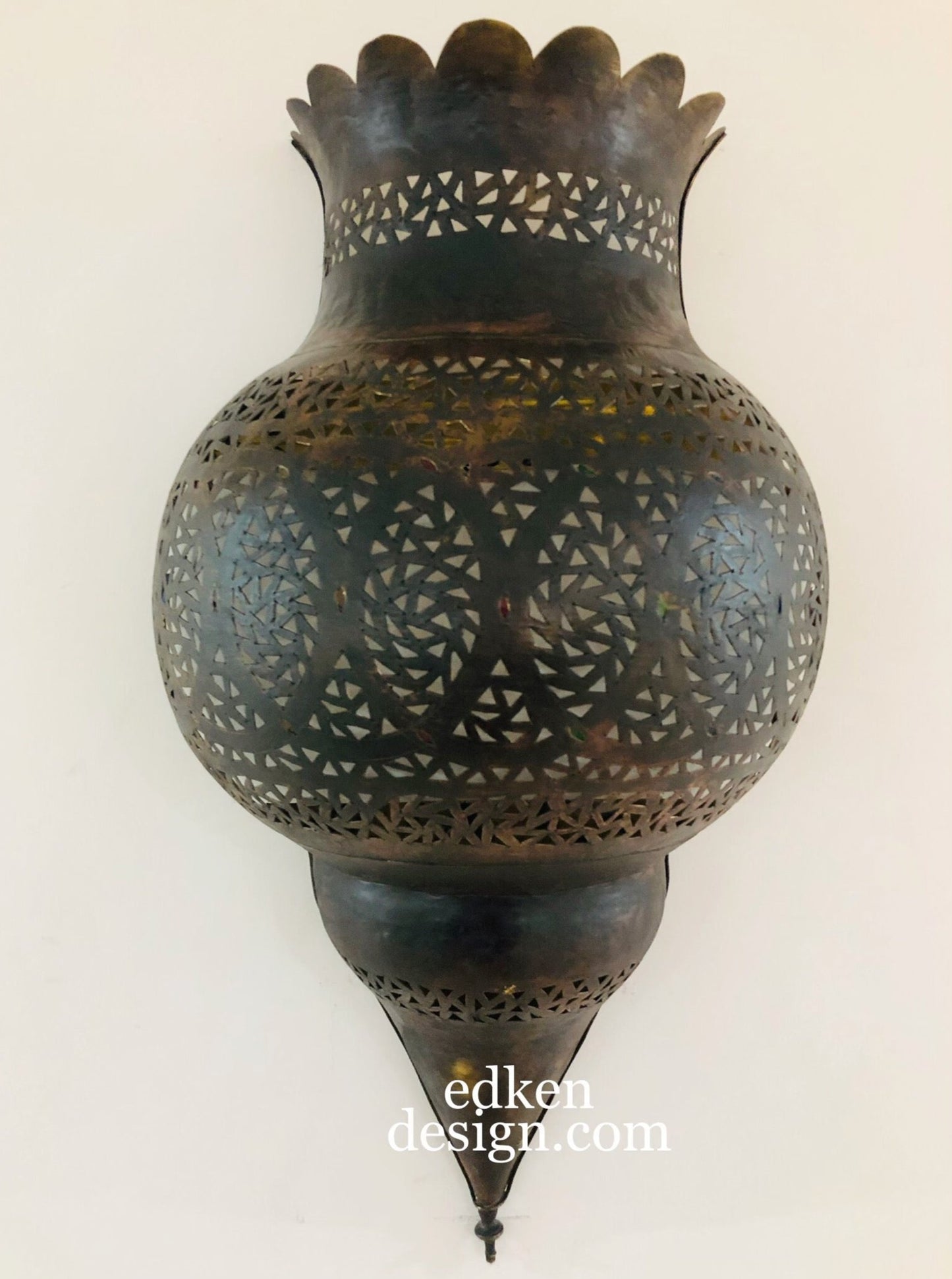 Authentic brass Moroccan sconce, handcrafted for indoor and outdoor luxury decor.