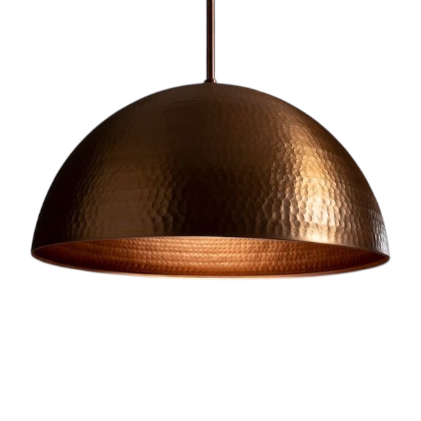 Close-up of hand-hammered texture on a high-quality solid copper lamp shade.