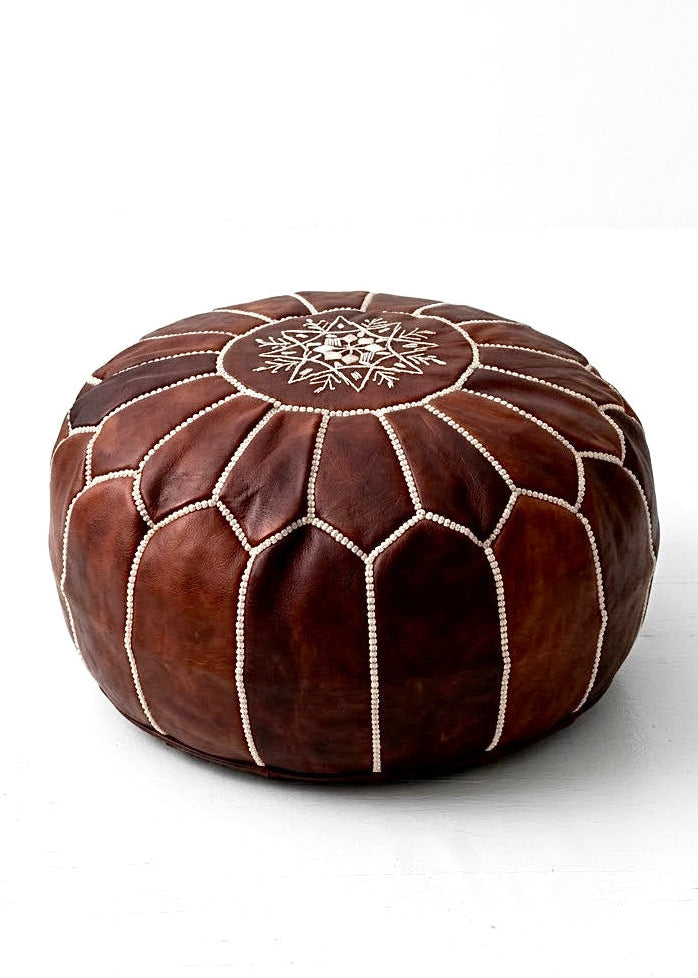 Moroccan Genuine Leather Round Pouf - Ref 4004