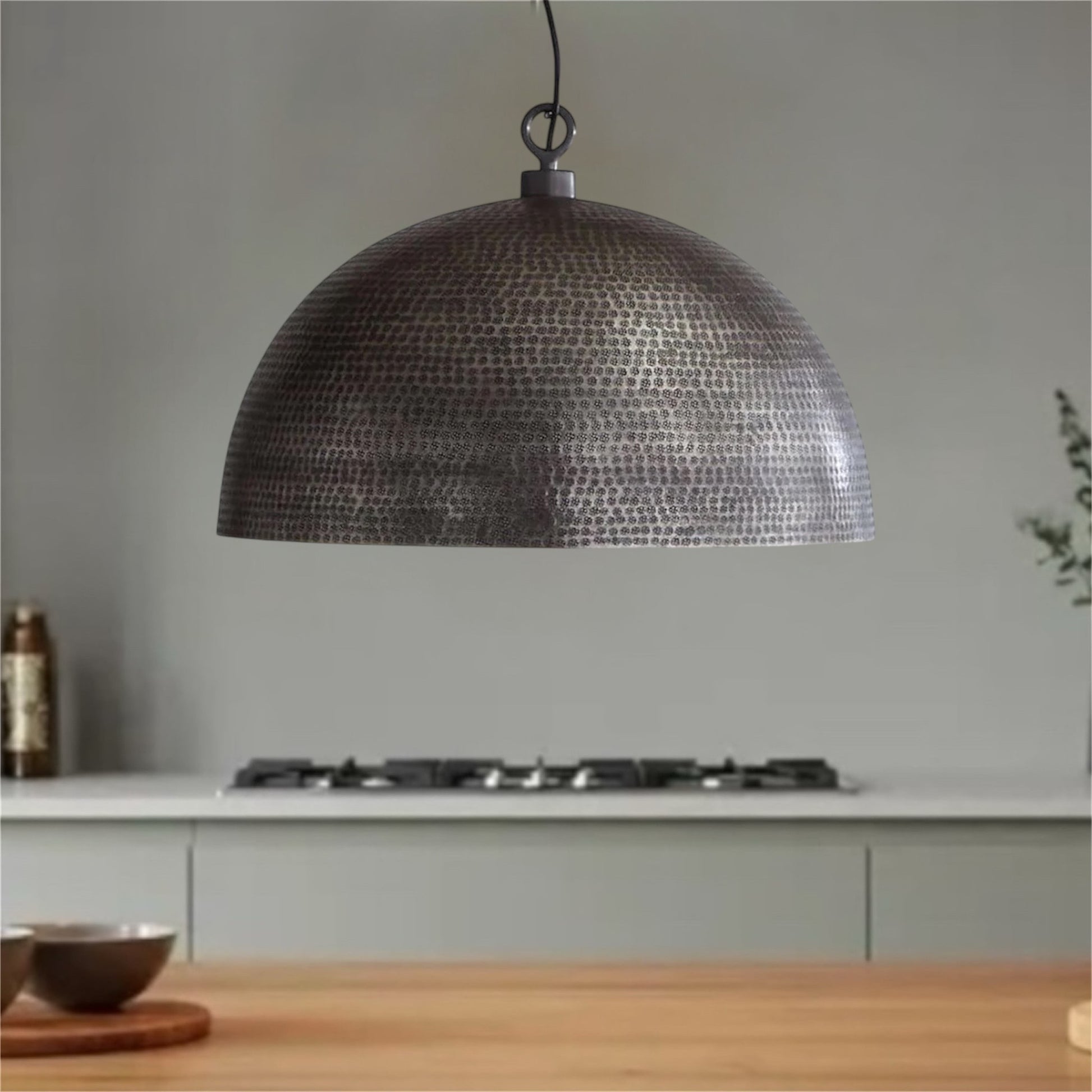 Brass Dome Ceiling Light, Hammered Black & Gold  - Ref.1164