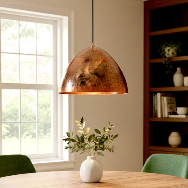 Handmade Oxidized Hammered Copper Dome Light Fixture - Rustic Patina - Ref.2751