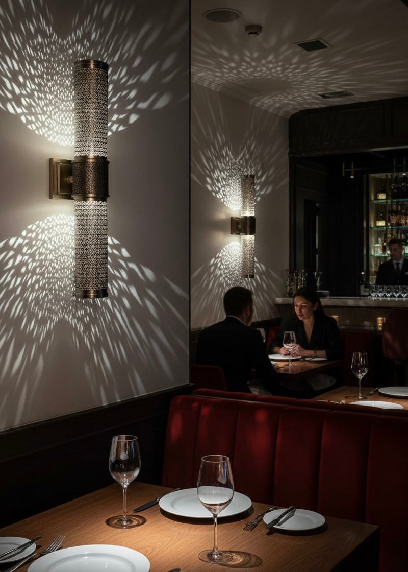 Modern Moroccan Brass Wall Light - Brass Filigree Cylinder Sconce - Ref.1785