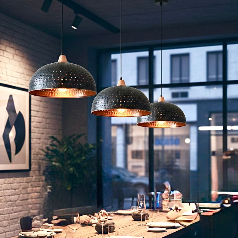 Copper Dome Ceiling Light, Hammered Black & Copper Red- Ref.2045