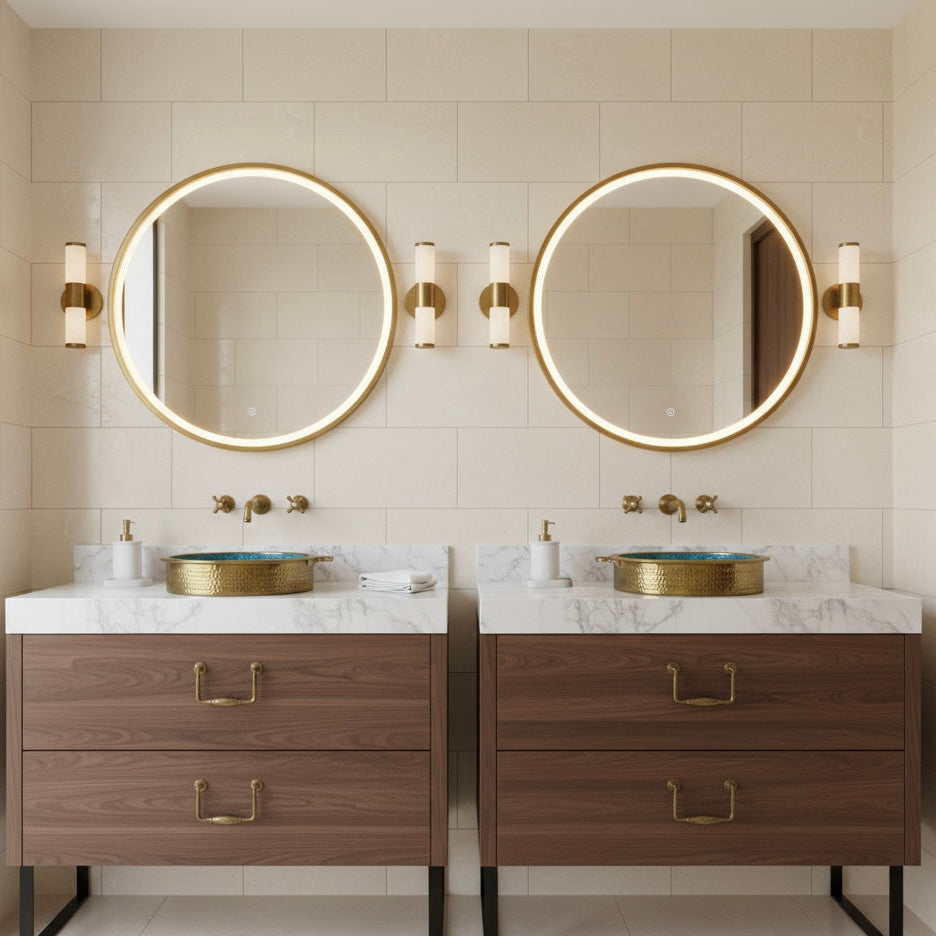 Artisanal Round Brass Vessel Sink: Gold Hammered Finish with Natural Patina - Ref. 1802