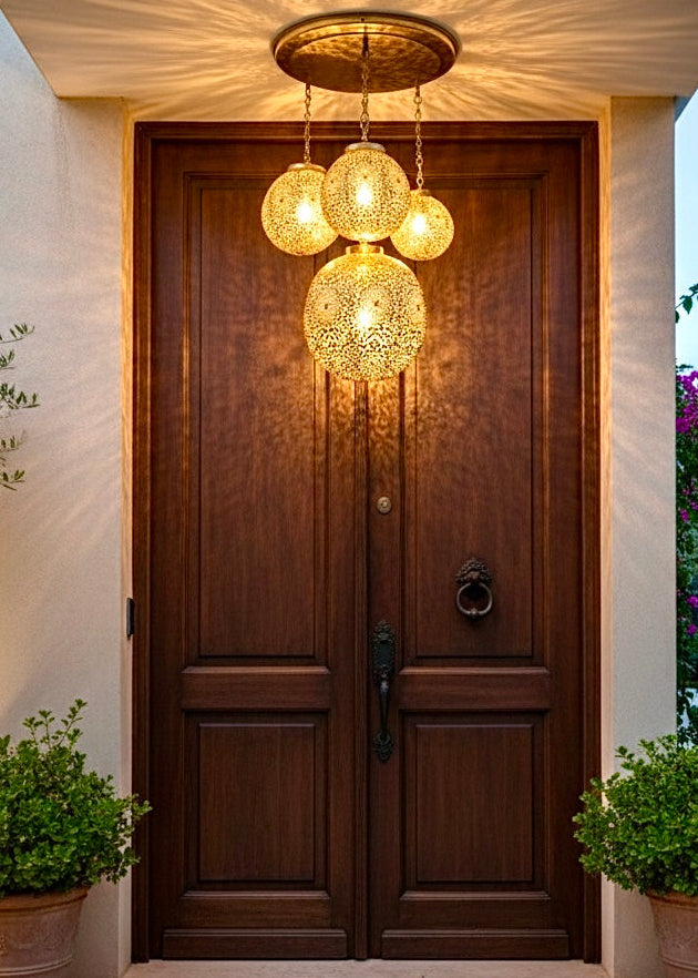 Handmade Moroccan Brass Cluster Chandelier - 4 Pendants - Ref. 1795