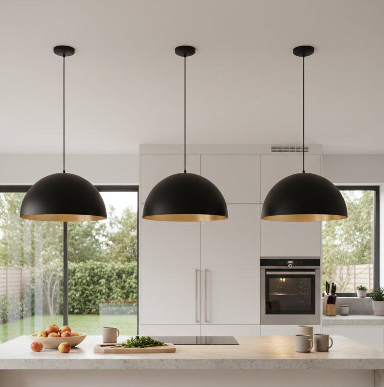 Modern Black & Gold Brass Dome Pendant Lamp - Ref.1164