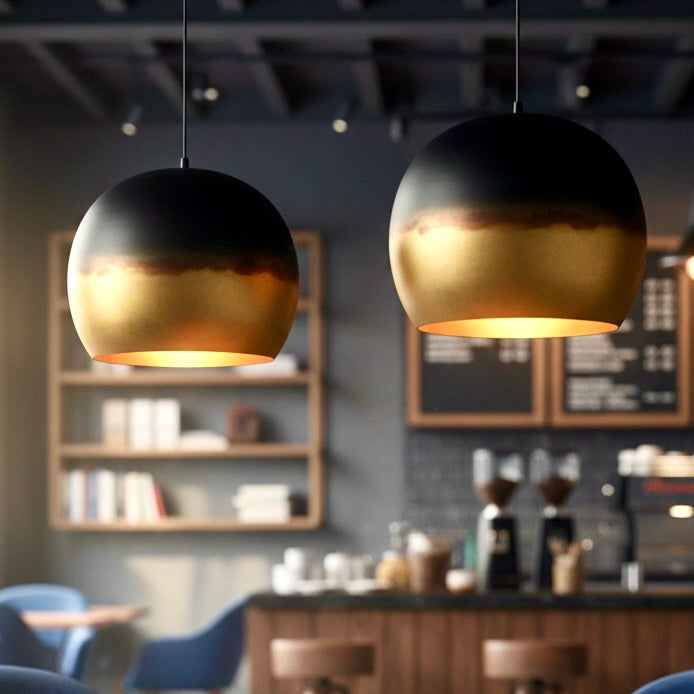 Industrial Modern Two-Tone Brass & Black Dome Pendant Light - Ref.1180