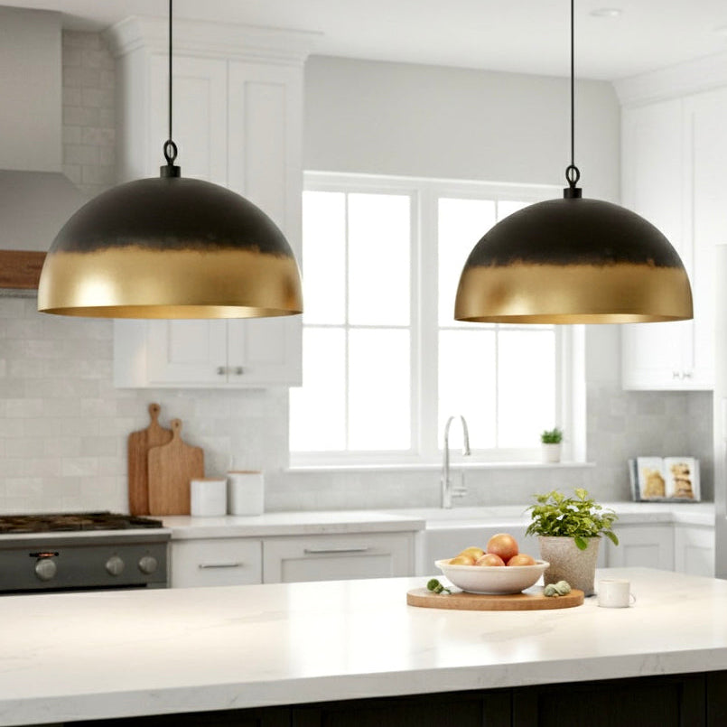 Brass Dome Light Fixture, Black With Gold - Ref.1182