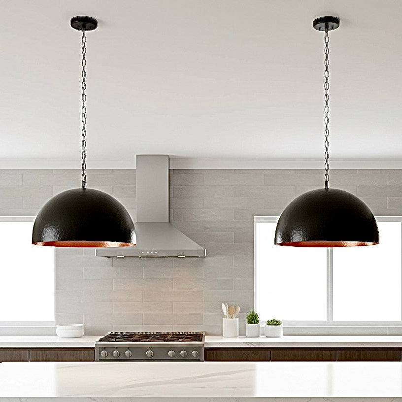 Brass Dome Ceiling Light, Hammered Black & Copper Red- Ref.2040