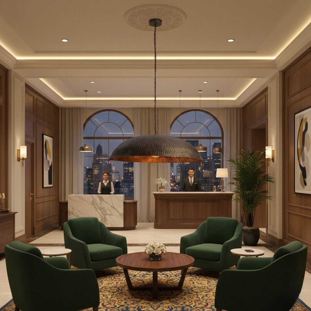 Adjustable chain and ceiling canopy for antique brass dome pendant light.