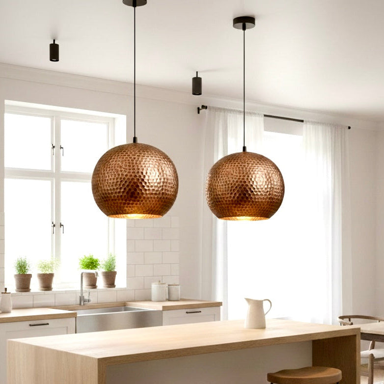Handmade Hammered Copper Dome Pendant Light - Modern Moroccan Lamp
