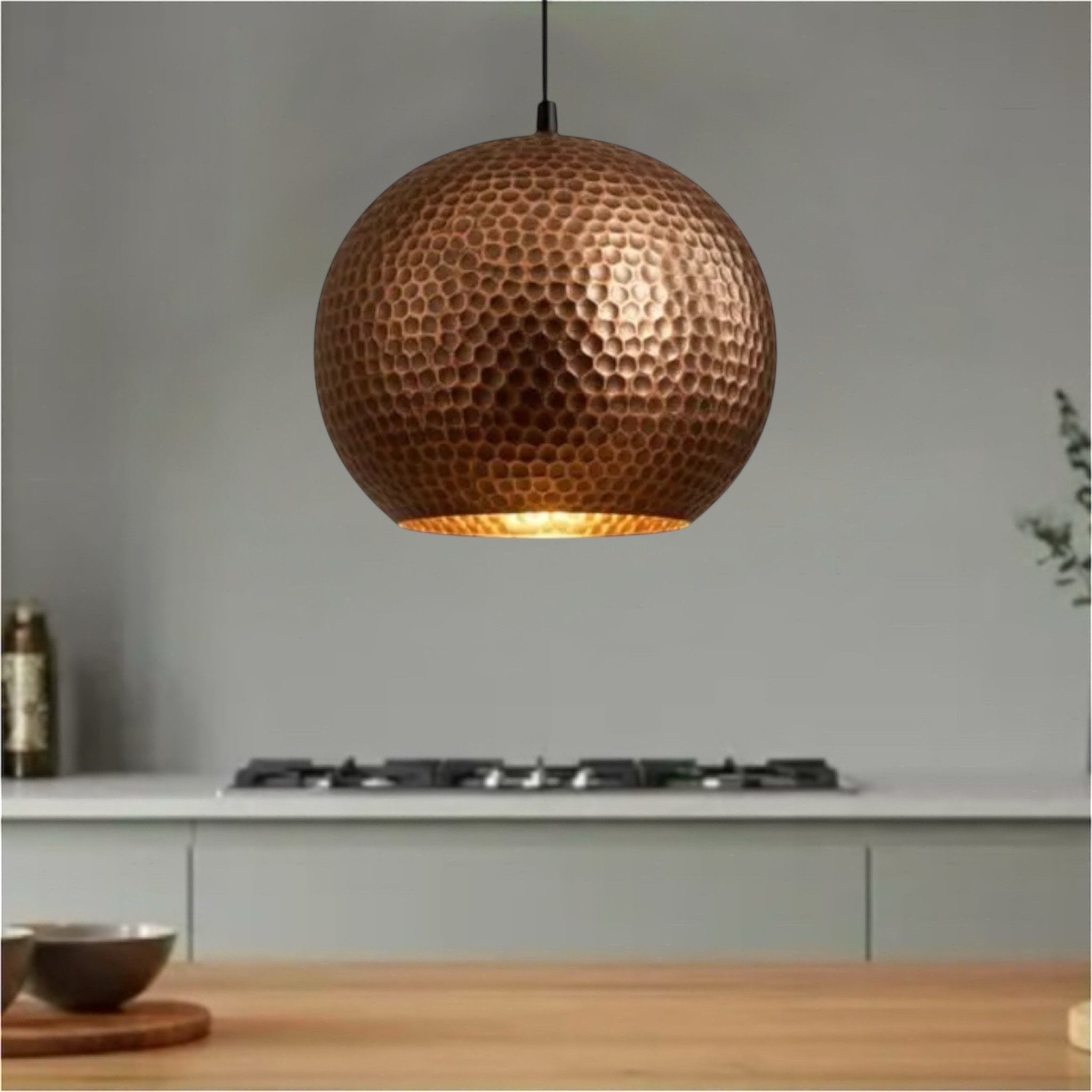 Handmade Hammered Copper Dome Pendant Light - Modern Moroccan Lamp