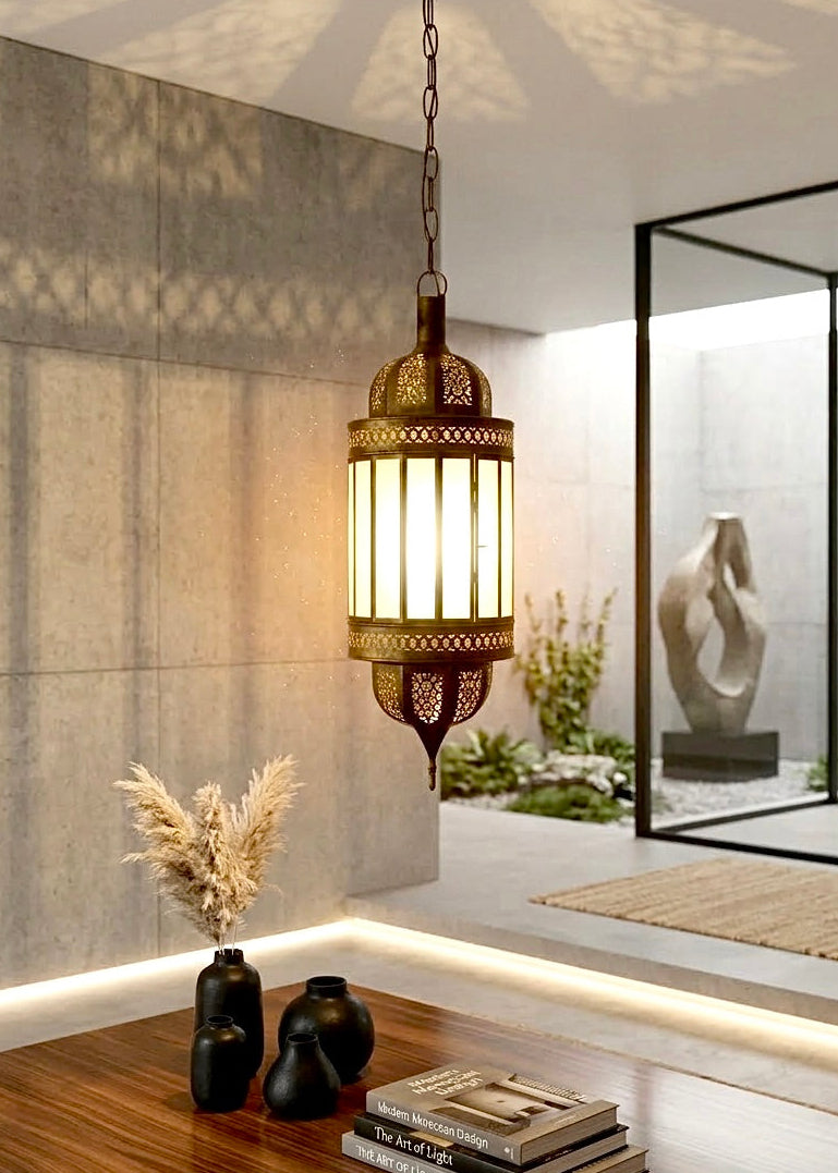 Handmade Moroccan Brass & Glass Lantern | Pendant Light