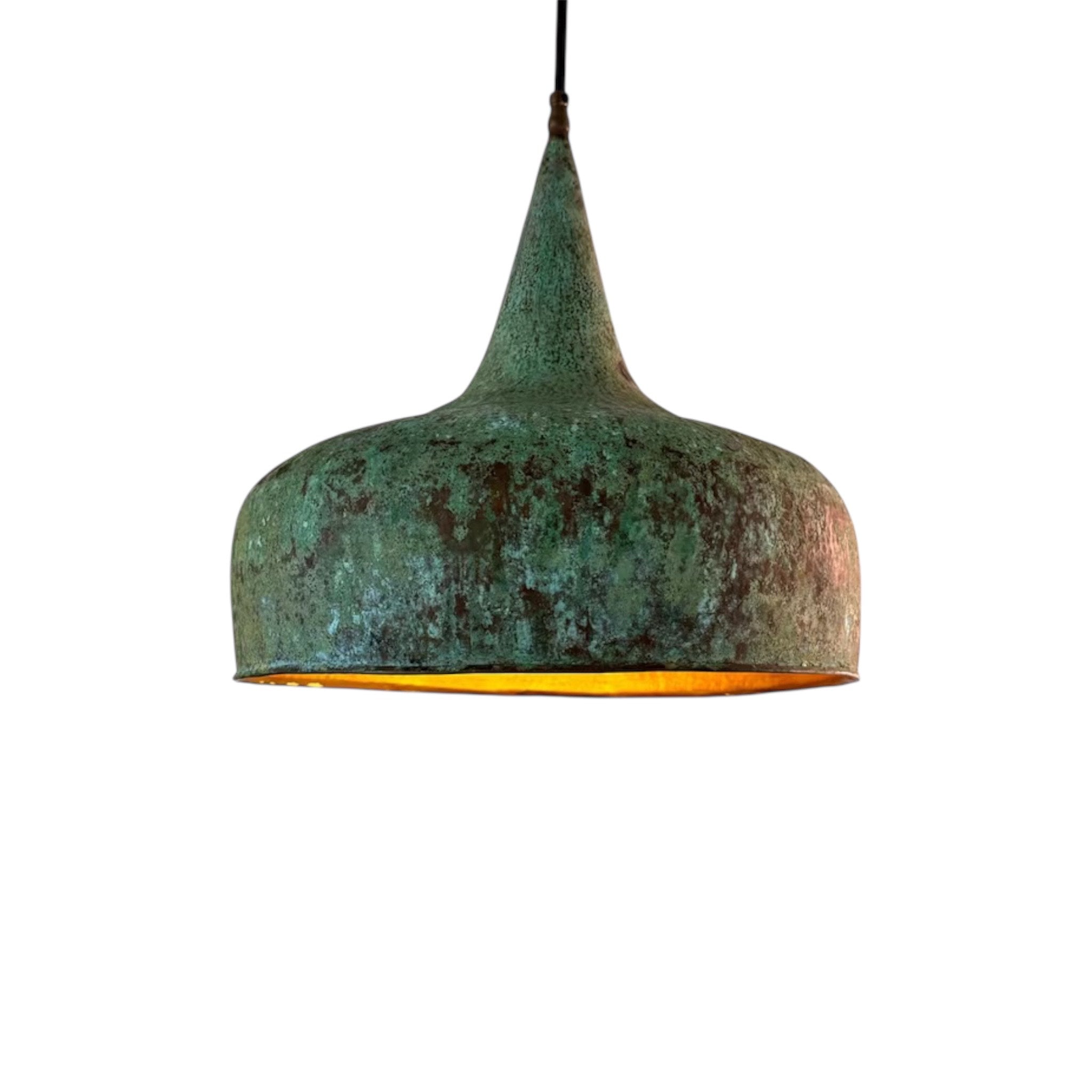 Moroccan Green Patina Brass Pendant Light - Handmade Dome Lamp