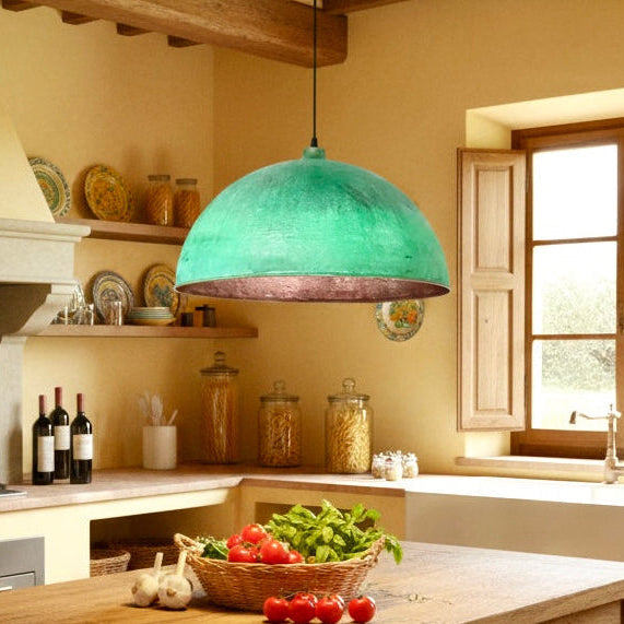 Hammered Oxidized Brass Copper Dome Light Fixture  - Ref.2701