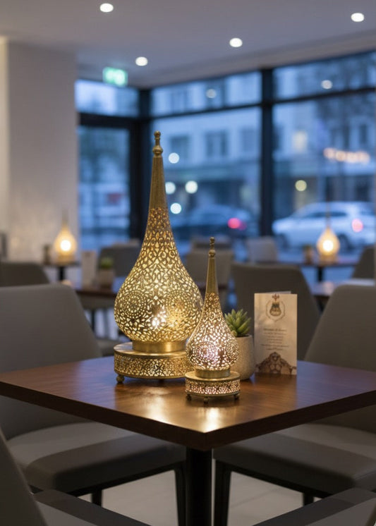 Moroccan bedside table lamp with warm light for cozy bedroom decor