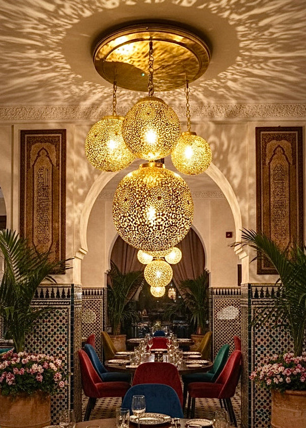 Handmade Moroccan Brass Cluster Chandelier - 4 Pendants - Ref. 1795