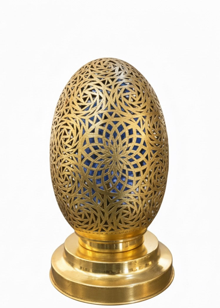 Handmade Moroccan Brass Egg Lamp – Filigree Brass Table Lamp for Ambient Lighting- Ref.1782