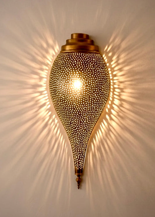 Handmade Moroccan Brass Wall Lamp - 100% Solid Brass Artisan Sconce