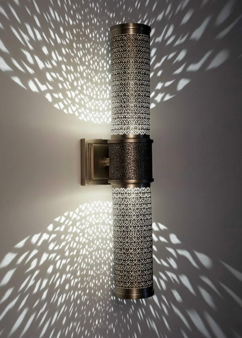 Modern Moroccan Brass Wall Light - Brass Filigree Cylinder Sconce - Ref.1785