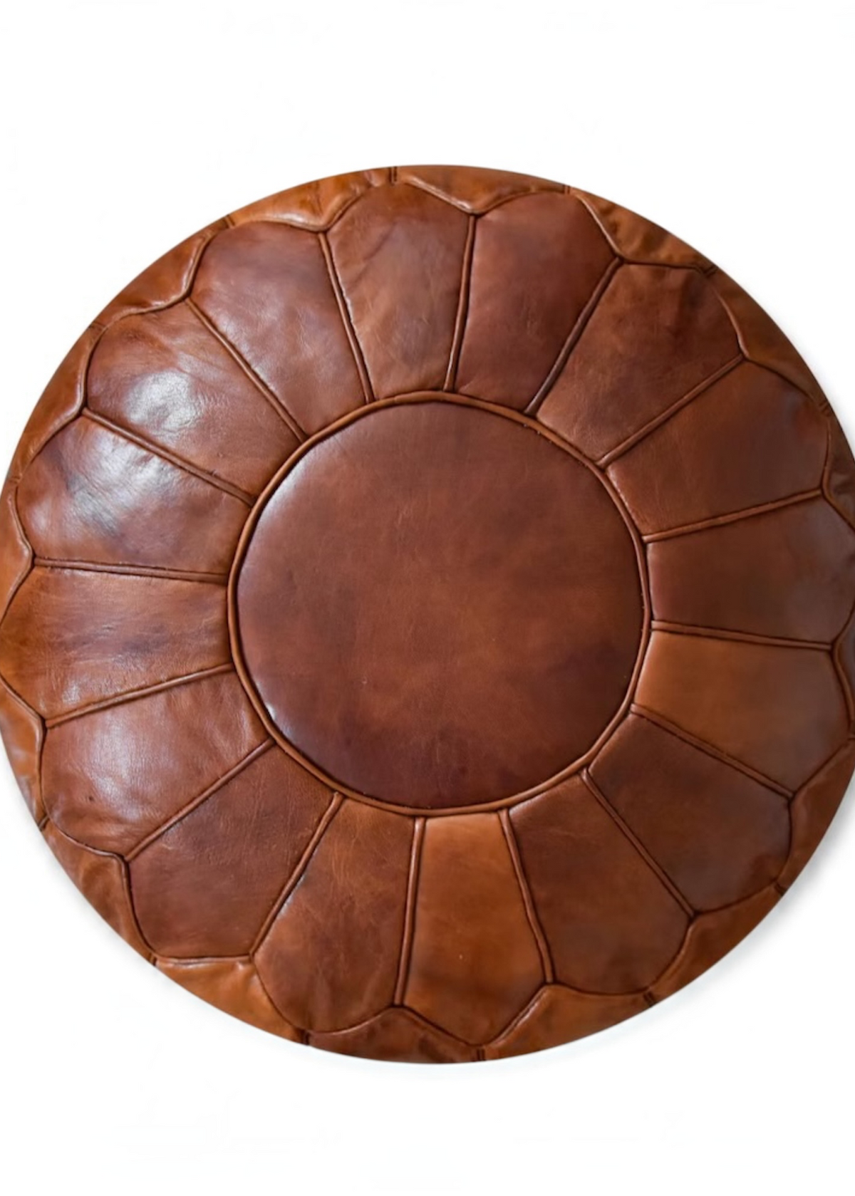 Moroccan Genuine Leather Round Pouf - Ref 4002