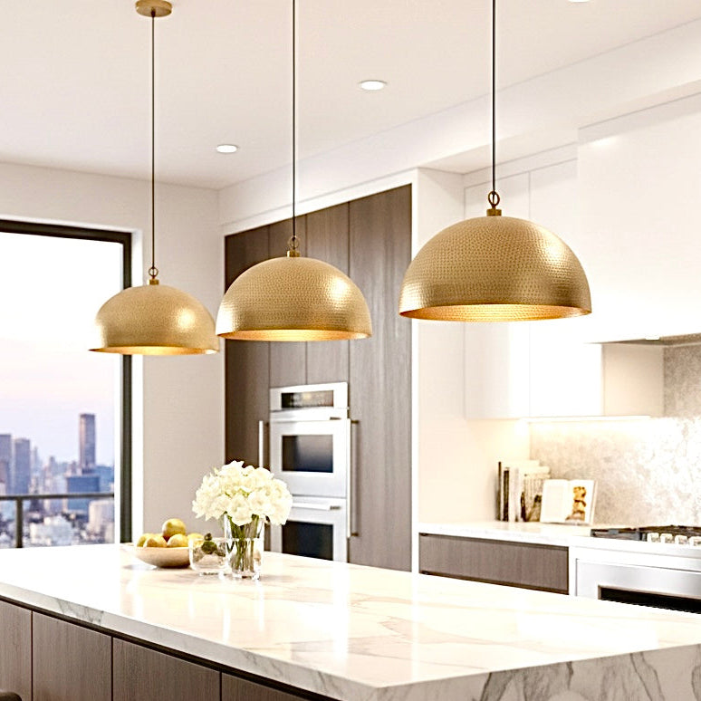 Modern Hammered Brass Dome Light | Handmade Moroccan Pendant