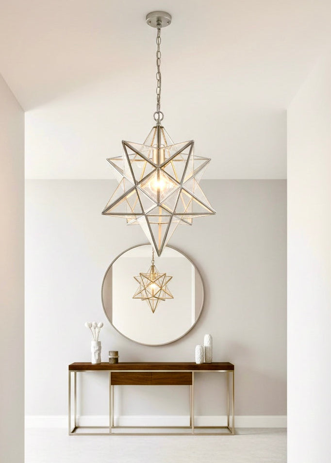 moroccan-star-pendant-light-silver-chrome-entryway