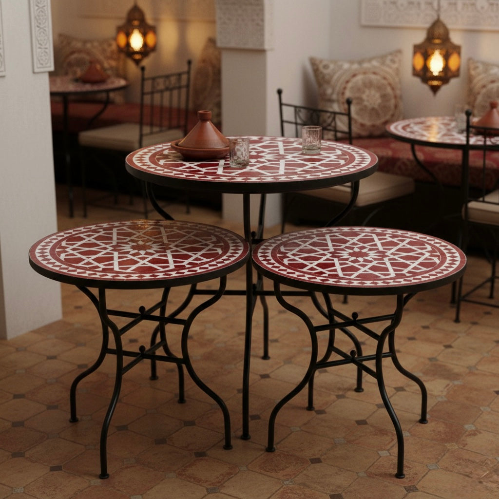 Handmade Moroccan Mosaic Table - Authentic Zellige Tile & Wrought Iron - 2171
