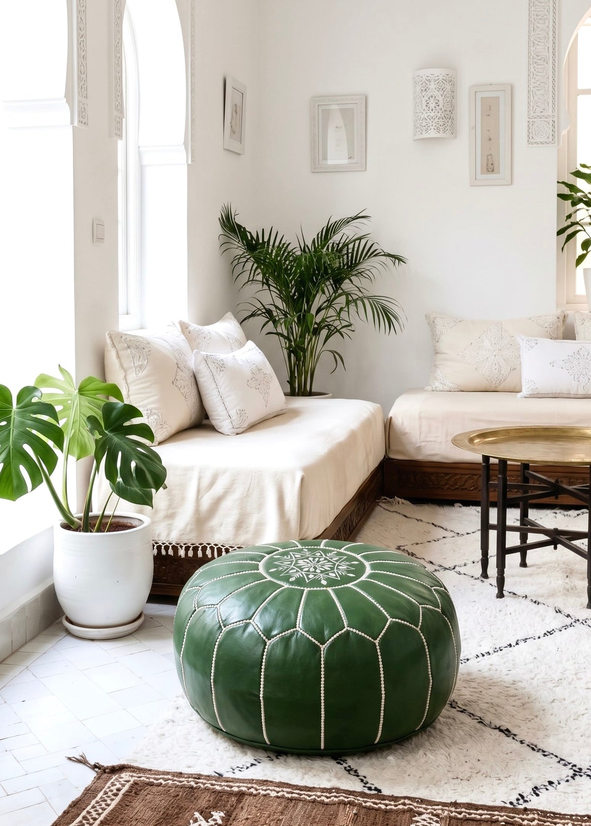 Moroccan Genuine Leather Round Pouf - Ref 4006