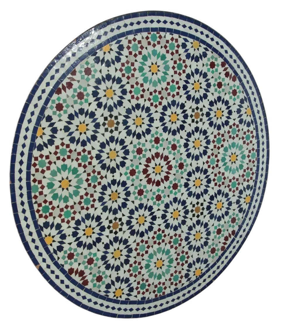 Moroccan Mosaic Round Table - Handmade Zellige Garden Table - 2168