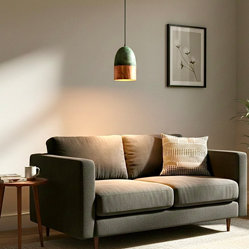 Rustic copper dome lamp featuring natural green and red oxidized textures for a vintage look