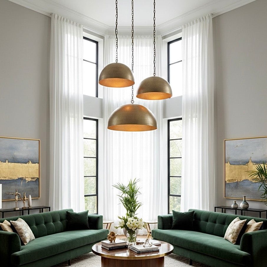 Set of 3  Dome Lights Hammered , Gold Brass 2671