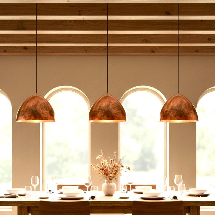 Handmade Oxidized Hammered Copper Dome Light Fixture - Rustic Patina - Ref.2751