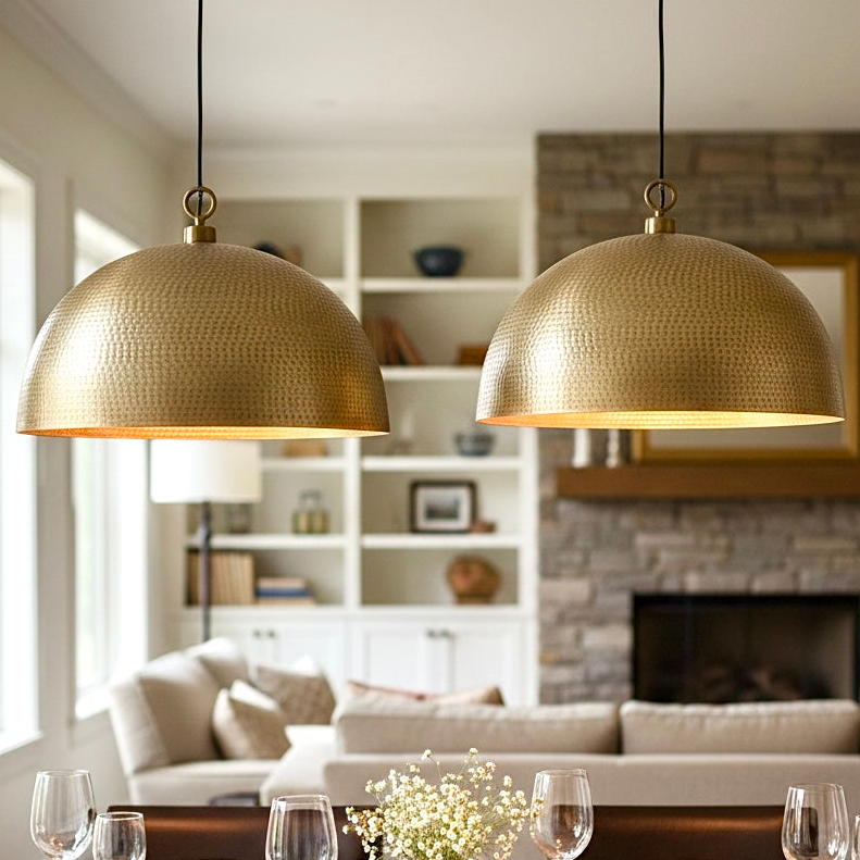 Hammered Gold Brass Dome Light Fixture  - Ref.1162