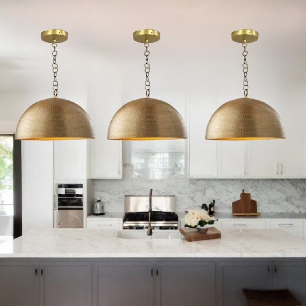 Set of 3  Dome Lights Hammered , Gold Brass 2671