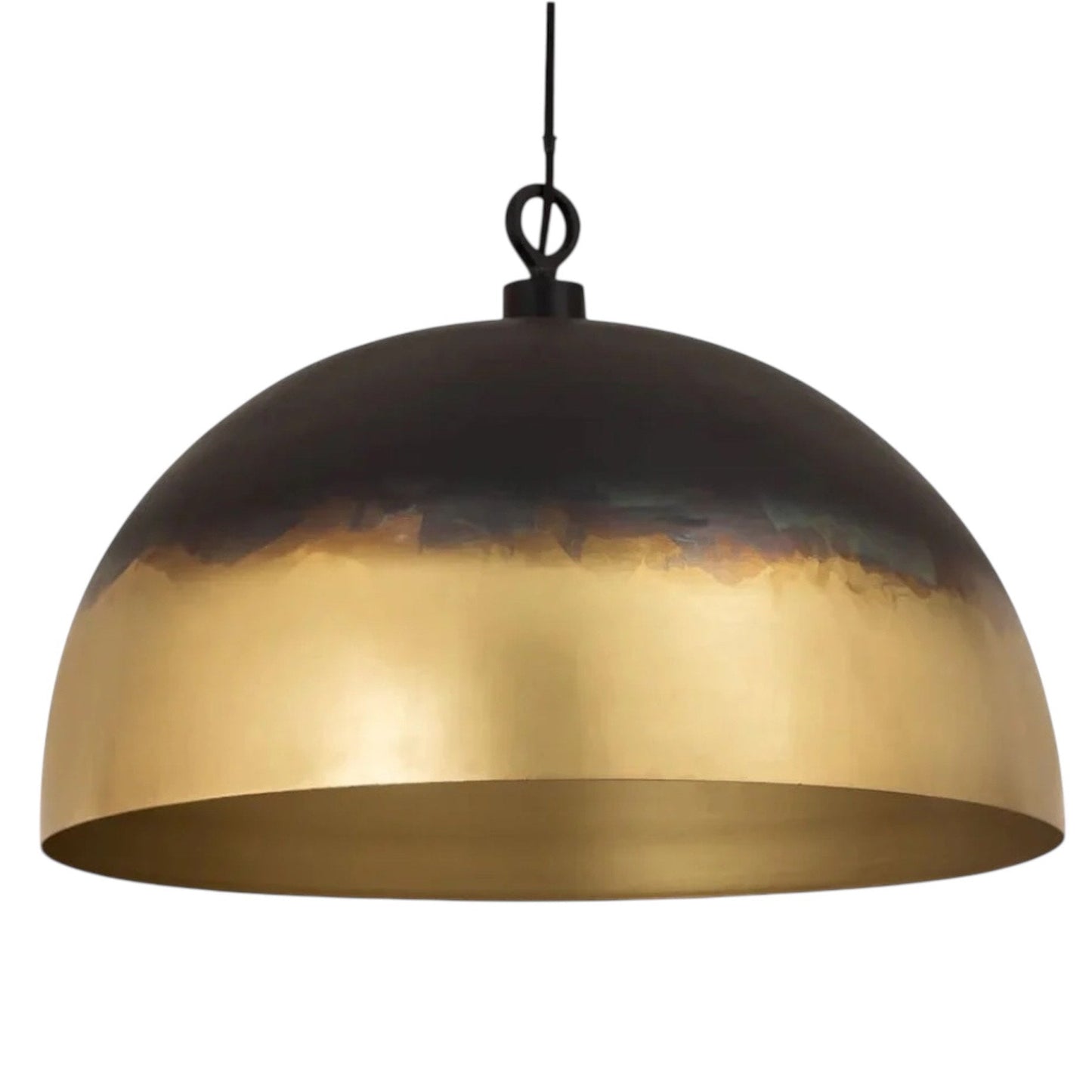 Detail of the high-quality matte black finish on a handmade brass dome lamp.