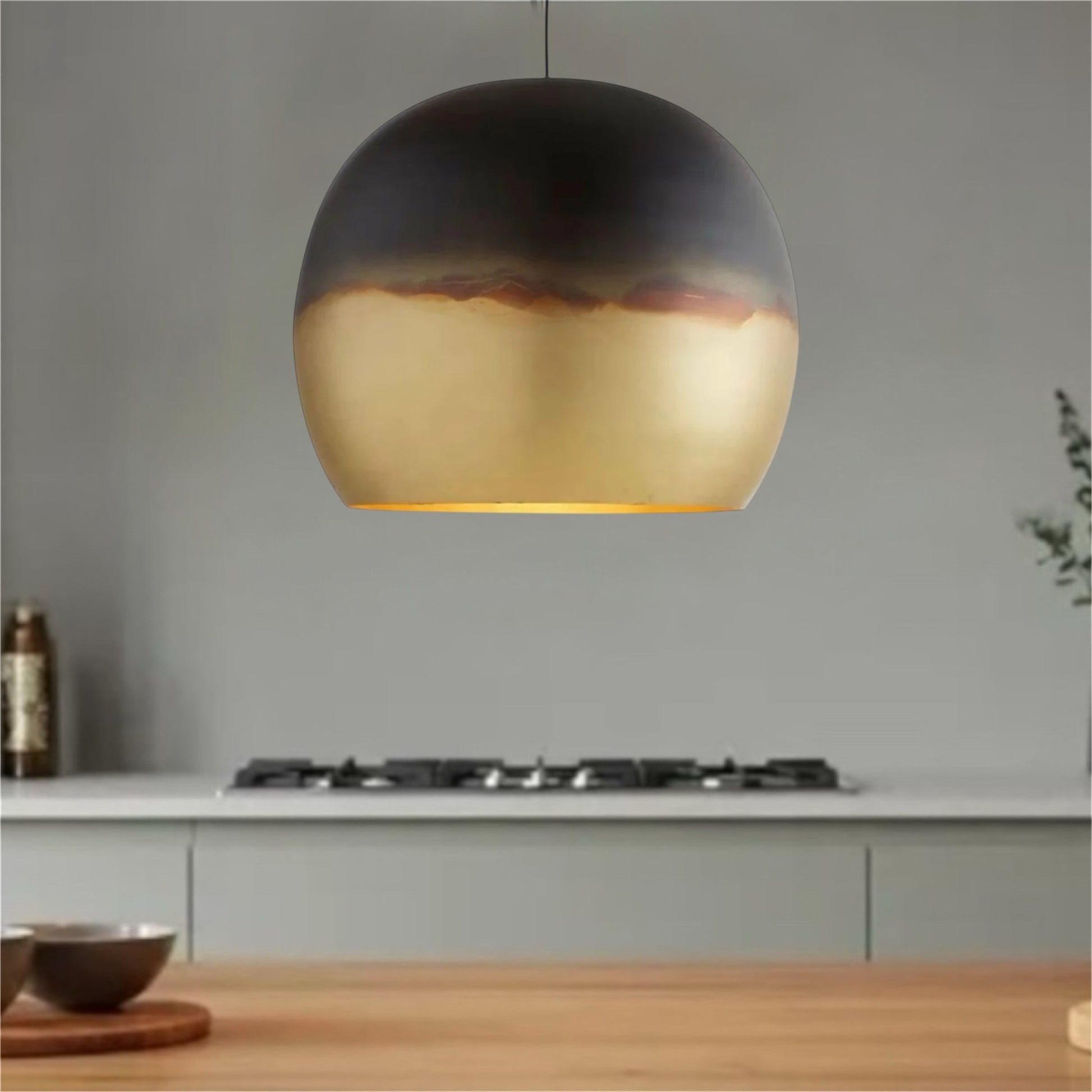 Industrial Modern Two-Tone Brass & Black Dome Pendant Light - Ref.1180