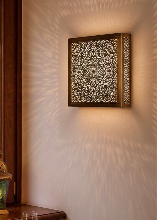 Handcrafted Square Moroccan Brass Wall Lamps - Ref.1784