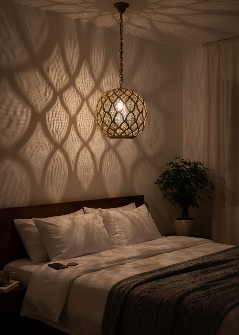 Vintage-style brass globe light fixture with a matte finish, showing artisan Brasswork