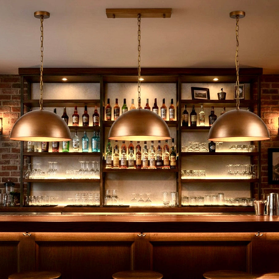 Vintage hand-hammered red copper light fixture for country house interior.