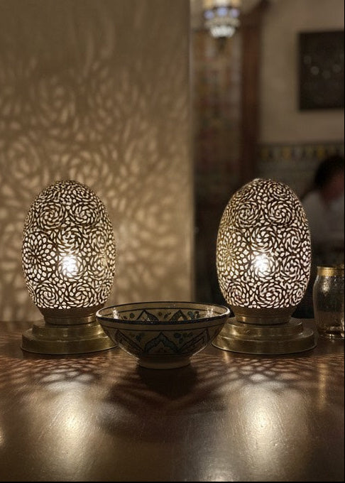 Handmade Moroccan Brass Egg Lamp – Filigree Brass Table Lamp for Ambient Lighting- Ref.1782