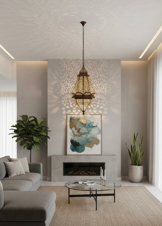 Vintage style Moroccan hanging lamp for bohemian home interior design.